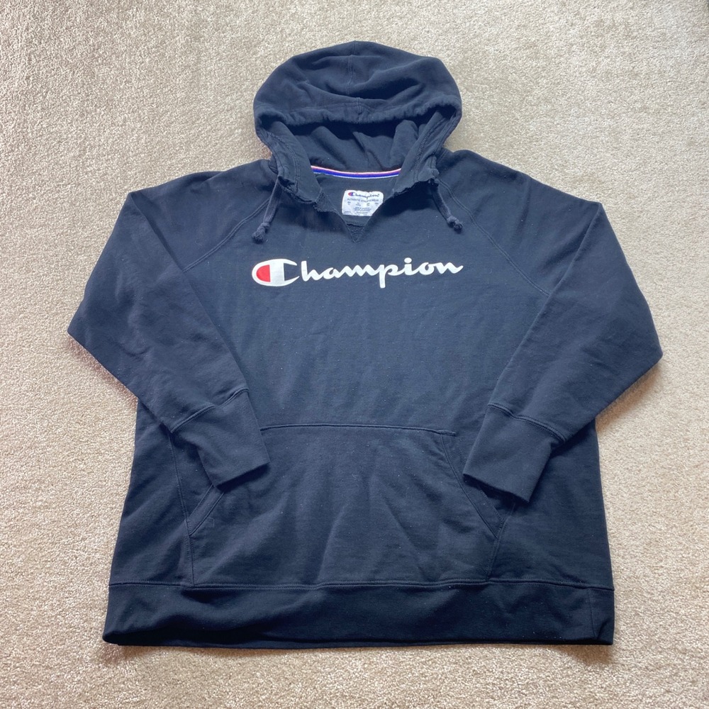 Champion Authentic Athleticwear Sweatshirt‎ Womens 2X Black Hoodie Logo